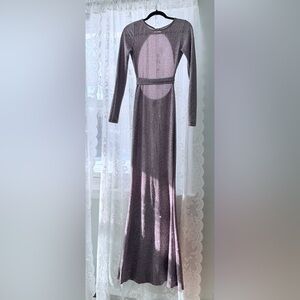 Windsor Mauve Shimmer Open Back Gown | Long Sleeve Mermaid | Size Small